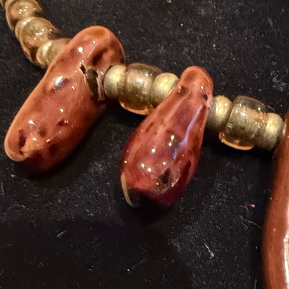 Brown and Gold Toned Mixed Material Choker Necklace - Picture 8 of 14